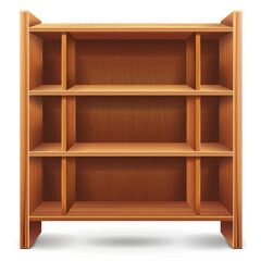 Empty Wooden Bookcase with Three Shelves and Dividers
