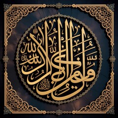 Intricate islamic calligraphy of allah with ornate frame on dark background