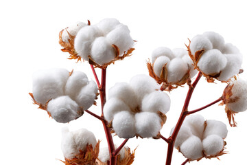 Cotton plant close-up in nature botanical photography outdoor. Isolated on transparent background, png.