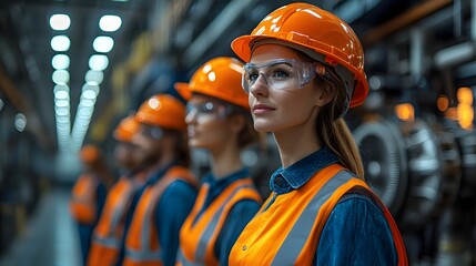 Business team reviewing industrial safety measures in a protective and responsible manner