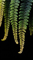 Lush Green Fern Leaves Cascading Against a Dark Background