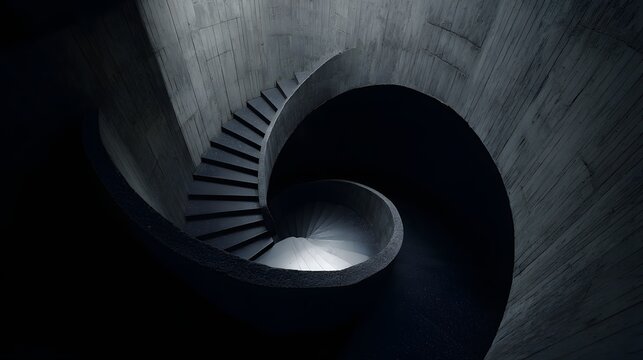 A spiral staircase winds through a concrete architectural design. - Powered by Adobe