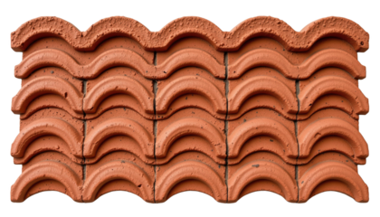traditional curved clay tiles arranged in a mediterranean style pattern, rich terracotta color, rustic texture, isolated on a white background