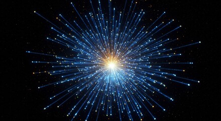 Abstract glowing fiber optic strands in blue and orange