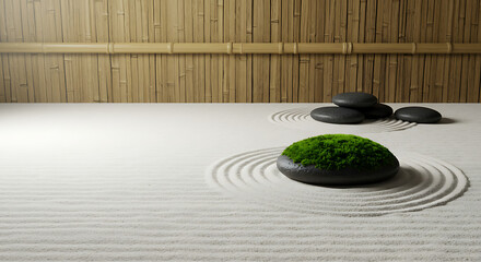 Zen Garden with Rocks and Moss.