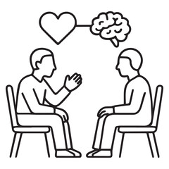 Therapy Session Depiction with Heart and Brain Connecting Two People Discussing Issues and Feelings in a Counseling Session