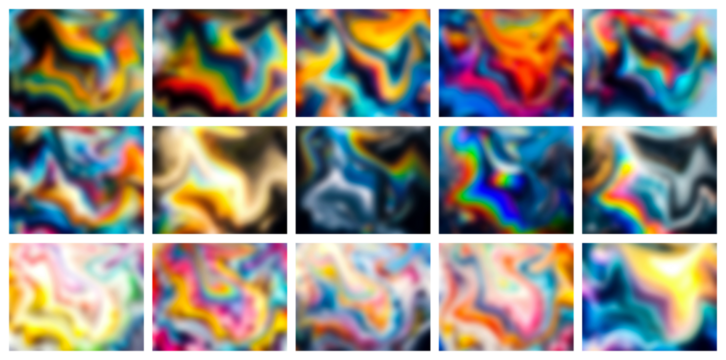 A vibrant collection of abstract holographic gradient backgrounds showcasing swirling patterns and iridescent color blends