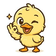 Happy chick cartoon winks and perfect okay hand