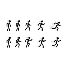 Fototapeta premium Sequence of running man pictogram icons with motion lines