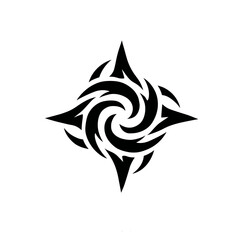 Fototapeta premium A bold black abstract symbol with symmetrical patterns radiating from the center,