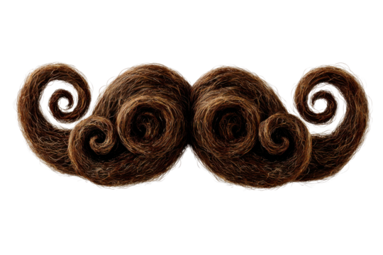 Creative mustache art design studio digital illustration fun close-up. Isolated on transparent background, png.