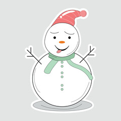 Silly Snowman vector sticker. Playful illustration for holiday cards, winter decorations, children's designs, or humorous seasonal projects