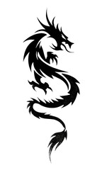 Obraz premium An intricate black dragon design on a white background, featuring sleek lines and sharp edges,