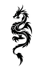 Naklejka premium A sleek black dragon tattoo design in monochrome, coiled in a spiral with sharp teeth and pointed ears,