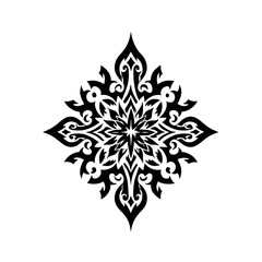 Fototapeta premium Symmetrical black and white geometric design with intricate details, resembling traditional tattoo patterns.