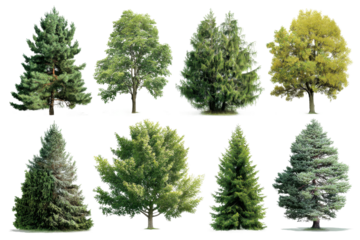 Diverse tree varieties display natural environment plant collection. Isolated on transparent background, png.