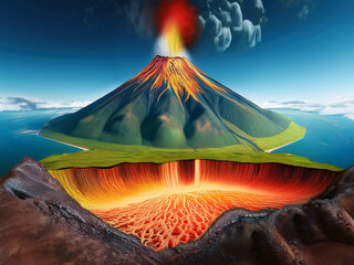 Hungarian volcano diagram showing lava flow and eruption
Volcano eruption illustration with labeled geological terms