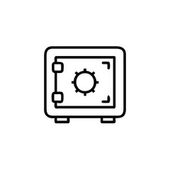 Minimalist outline icon a vault door with a gear safe security
