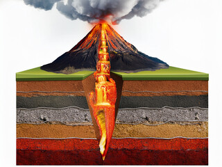 Scientific volcano diagram with Hungarian labels and lava
Cross-section of volcano showing eruption and labeled parts