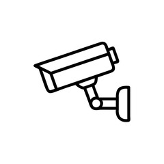 Minimalist outline surveillance camera icon on security symbol