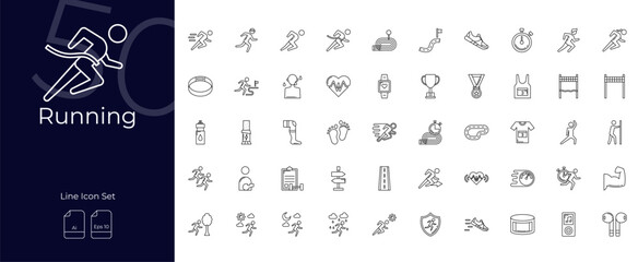 Running Line Editable Icons set. Vector illustration in modern thin line style of Running icons: man, shoe, foot, etc