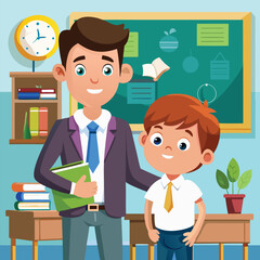 happy teacher theme on white background