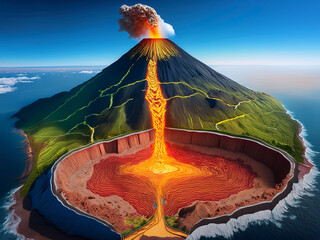 Hungarian-labeled volcano vector showing ash and magma
Diagram of volcano eruption with labeled internal parts