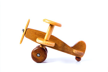 a wooden toy airplane with a wooden propeller