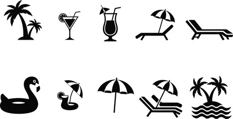 Beach and Sea Vacation Icon Set – Summer Holiday Vector Elements