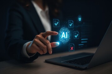 Business Professional Interacting with AI Technology Conceptual Image