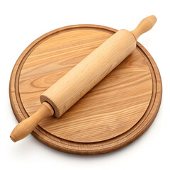 rolling pin on wooden round board isolated rollin