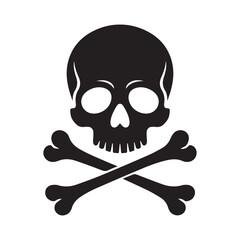 Skull and Crossbones Vector Icon – Pirate Danger Symbol Silhouette. Toxic Skull, Danger Sign, Spooky Skull Icon for Halloween