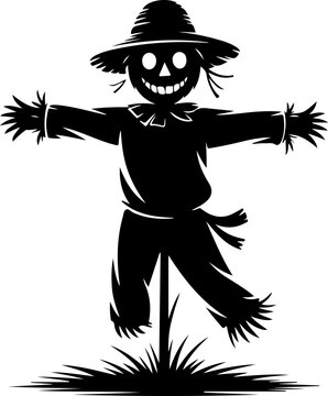 black silhouette vector of a scarecrow standing in a field