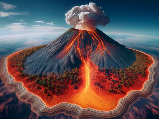 Educational volcano vector showing ash plume and lava flow
Hungarian volcano diagram with labeled geological features