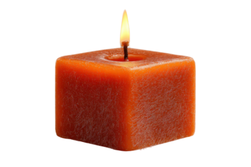 Illuminating orange candle indoor setting still life warm atmosphere. Isolated on transparent background, png.