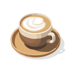 A flat Simple 2D illustration of a cappuccino in ceramic mug with cream isolated on a white background, vector 2D design, icon, flat 2d illustration art, Eps painting, Vector set	