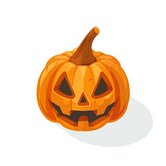 A Simple flat 2D Scary orange pumpkin isometric view set illustration for Halloween, vector clipart isolated on a transparent background — clean animation-style design, created by me, EPS format