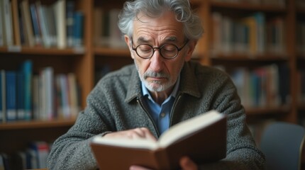 Senior person with visual impairment studying braille literature in peaceful reading environment

