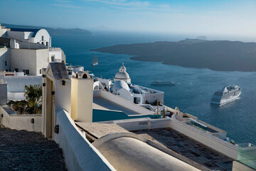 The sea view over white buildings in Santorini