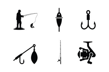 Silhouette of fishing icon set © Nazmul