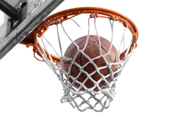 Basketball shot court sports action urban setting close-up. Isolated on transparent background, png.