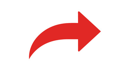 Red curved arrow pointing right indicating direction or forwarding action on a white background image