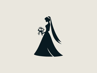 Minimalist flowing wedding dress vector logo for modern wedding planners