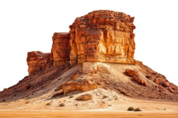 Majestic rock formation in desert nature photography arid landscape. Isolated on transparent background, png.