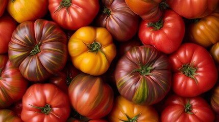colorful heirloom tomatoes top view with vibrant texture and studio lighting