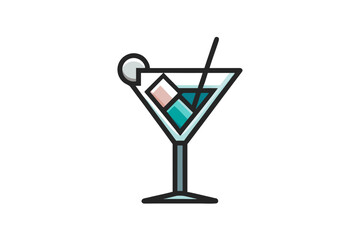 Layered Cocktail Glass Stirrer Stick Ice Drink Icon