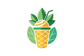 Pineapple Smoothie Cup Tropical Leaf Accent Drink
