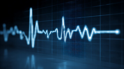 Blue digital heartbeat waveform on a dark background, illustrating health monitoring technology