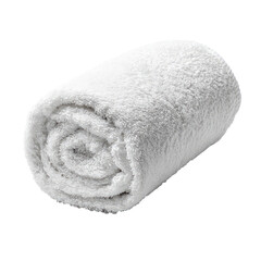 Soft Fluffy White Towel Rolled Up Neatly on Transparent Background

