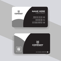 Professional  Business Card Template with QR Code. Elegant monochrome business card layout, simple and stylish design for personal or company use.